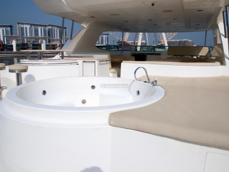 Majesty 101ft Yacht Rental With Jacuzzi (Dubai – 60 Guests Max) | AnchorsBook Photo Majesty 101ft Yacht Rental With Jacuzzi (Dubai – 60 Guests Max)