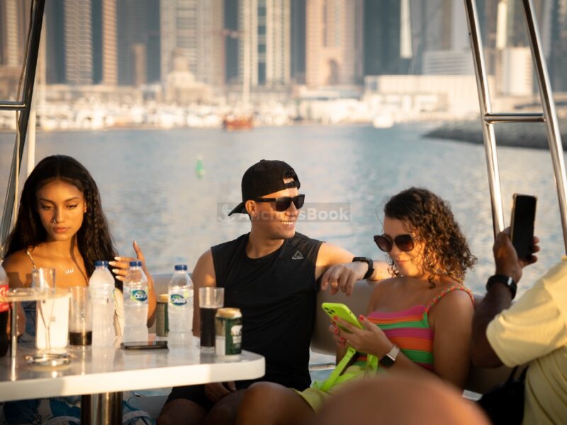Dubai Sunset Shared Yacht Tour with BBQ Bites, Fresh Fruits & Drinks | AnchorsBook Photo Dubai Sunset Shared Yacht Tour with BBQ Bites, Fresh Fruits & Drinks