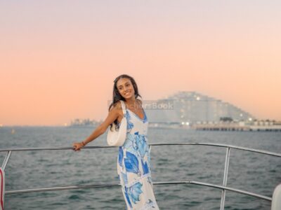 AnchorsBook Fleet: Dubai Party Yacht Rental – Regal 33ft (8 PAX) | AnchorsBook Photo Dubai Sunset Shared Yacht Tour with BBQ Bites, Fresh Fruits & Drinks