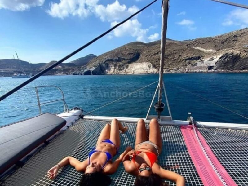 Santorini Private Catamaran Cruise with Meal & Drinks | AnchorsBook Photo Santorini Private Catamaran Cruise with Meal & Drinks
